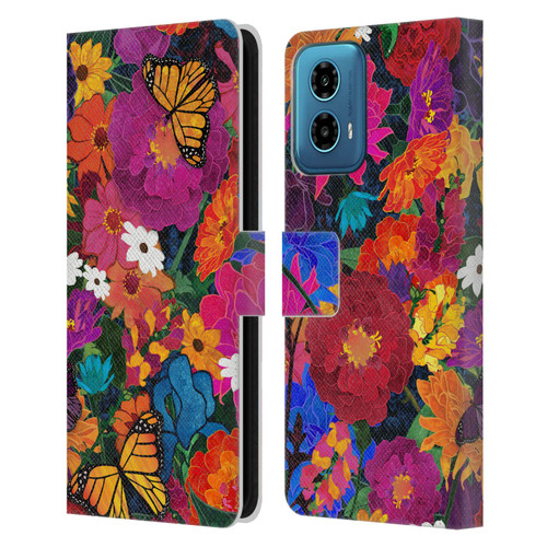 Suzan Lind Butterflies Flower Collage Leather Book Wallet Case Cover For Motorola Moto G34 5G