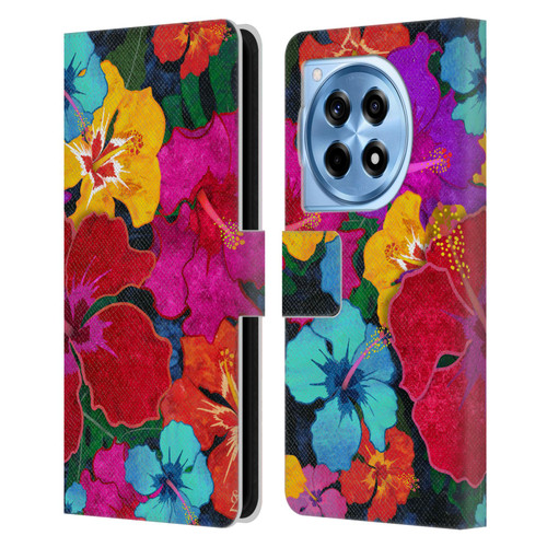Suzan Lind Colours & Patterns Tropical Hibiscus Leather Book Wallet Case Cover For OnePlus 12R