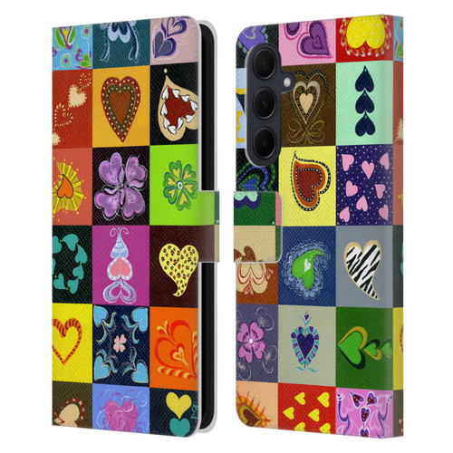 Suzan Lind Colours & Patterns Heart Quilt Leather Book Wallet Case Cover For Samsung Galaxy A35 5G
