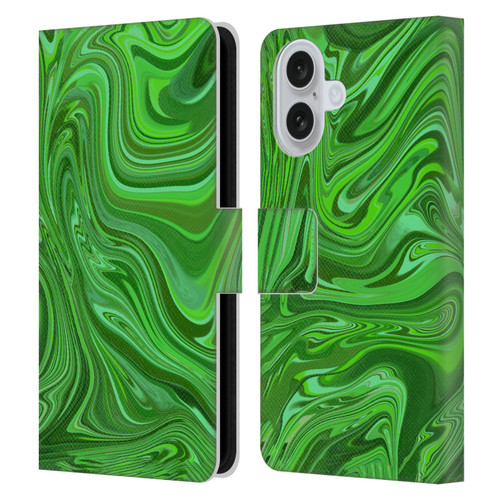 Suzan Lind Marble Emerald Green Leather Book Wallet Case Cover For Apple iPhone 16