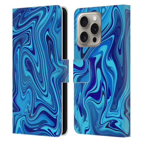 Suzan Lind Marble Blue Leather Book Wallet Case Cover For Apple iPhone 16 Pro