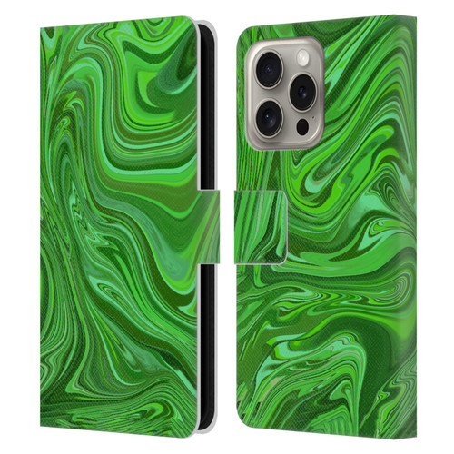 Suzan Lind Marble Emerald Green Leather Book Wallet Case Cover For Apple iPhone 16 Pro