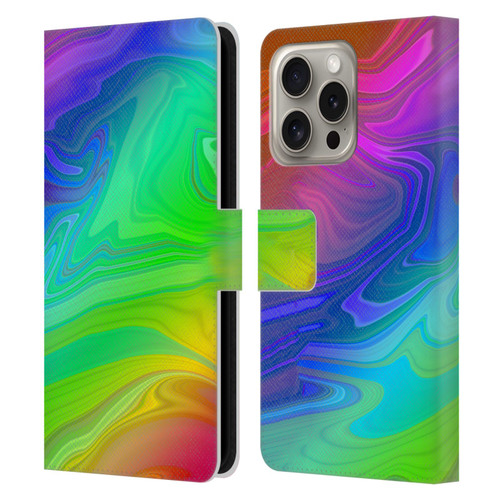 Suzan Lind Marble Rainbow Leather Book Wallet Case Cover For Apple iPhone 16 Pro