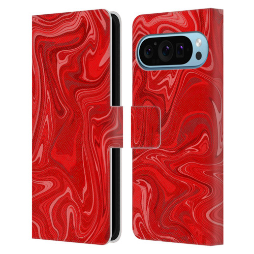 Suzan Lind Marble 2 Red Leather Book Wallet Case Cover For Google Pixel 9 / Pixel 9 Pro