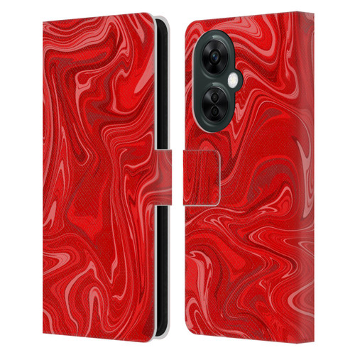 Suzan Lind Marble 2 Red Leather Book Wallet Case Cover For OnePlus Nord CE 3 Lite 5G
