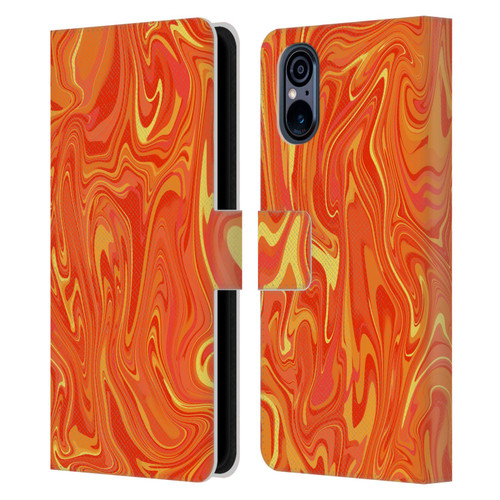 Suzan Lind Marble 2 Orange Leather Book Wallet Case Cover For Sony Xperia 5 V 5G