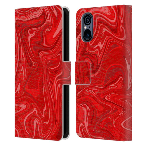 Suzan Lind Marble 2 Red Leather Book Wallet Case Cover For Sony Xperia 5 V 5G