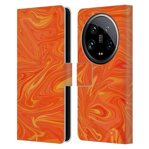 Suzan Lind Marble 2 Honey Orange Leather Book Wallet Case Cover For Xiaomi 14 Ultra