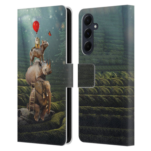 Klaudia Senator French Bulldog 2 Friends Reaching Butterfly Leather Book Wallet Case Cover For Samsung Galaxy A55 5G