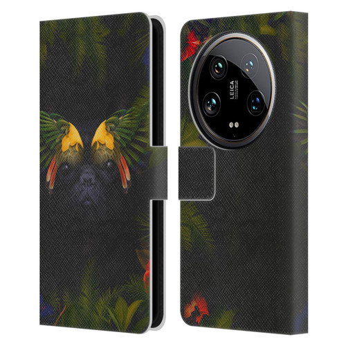 Klaudia Senator French Bulldog 2 Bird Feathers Leather Book Wallet Case Cover For Xiaomi 14 Ultra