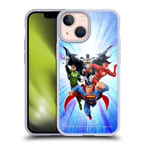 Justice League DC Comics Airbrushed Heroes Blue Purple Soft Gel Case for Apple iPhone 13 Mini