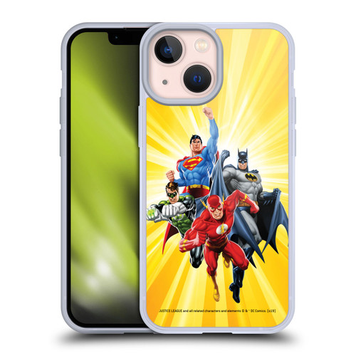 Justice League DC Comics Airbrushed Heroes Yellow Soft Gel Case for Apple iPhone 13 Mini