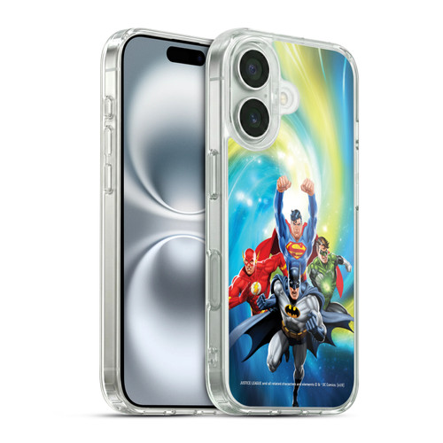 Justice League DC Comics Airbrushed Heroes Galaxy Soft Gel Case for Apple iPhone 16 & MagSafe