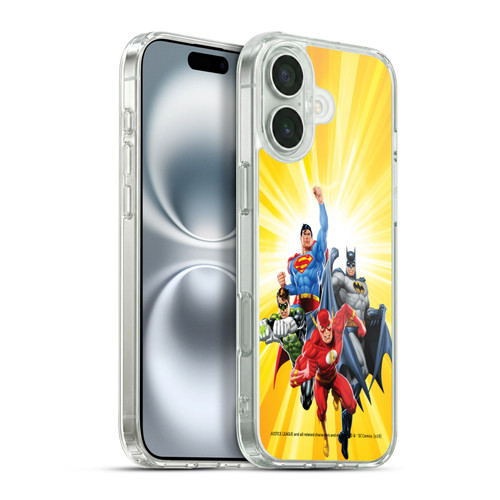 Justice League DC Comics Airbrushed Heroes Yellow Soft Gel Case for Apple iPhone 16 Plus & MagSafe