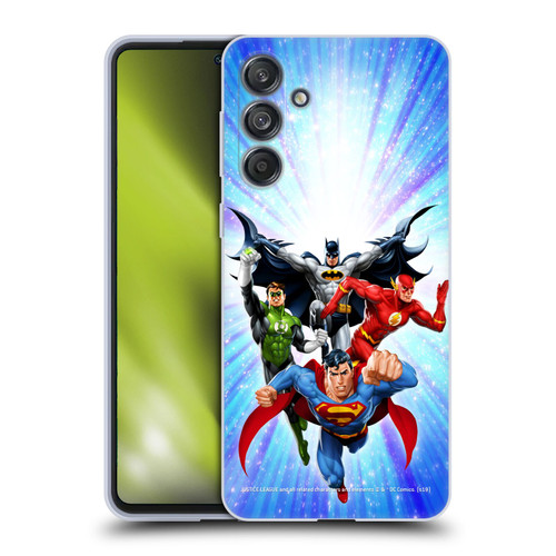 Justice League DC Comics Airbrushed Heroes Blue Purple Soft Gel Case for Samsung Galaxy M55 5G