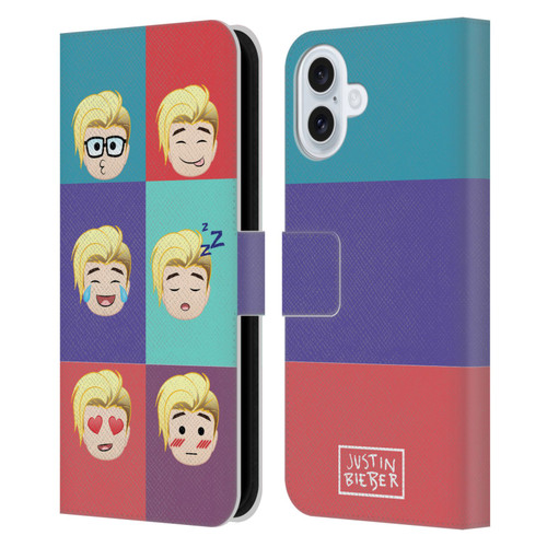 Justin Bieber Justmojis Cute Faces Leather Book Wallet Case Cover For Apple iPhone 16 Plus