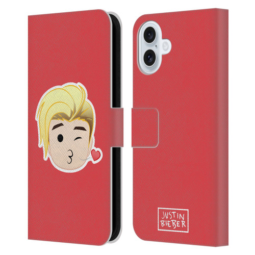 Justin Bieber Justmojis Kiss Leather Book Wallet Case Cover For Apple iPhone 16 Plus