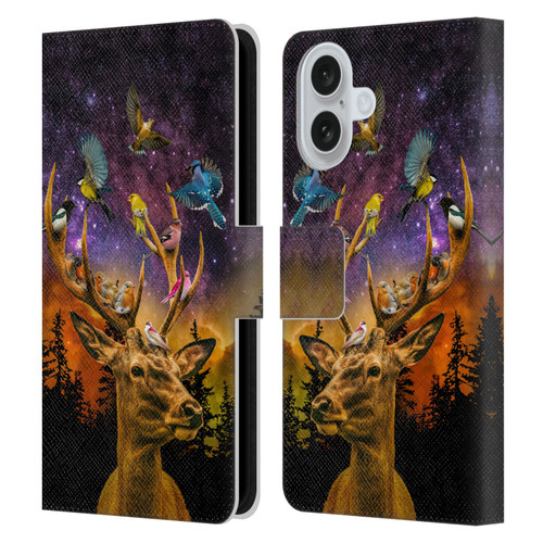 Dave Loblaw Animals Deer and Birds Leather Book Wallet Case Cover For Apple iPhone 16