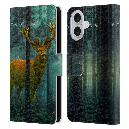 Dave Loblaw Animals Giant Forest Deer Leather Book Wallet Case Cover For Apple iPhone 16
