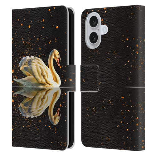 Dave Loblaw Animals Swan Lake Reflections Leather Book Wallet Case Cover For Apple iPhone 16