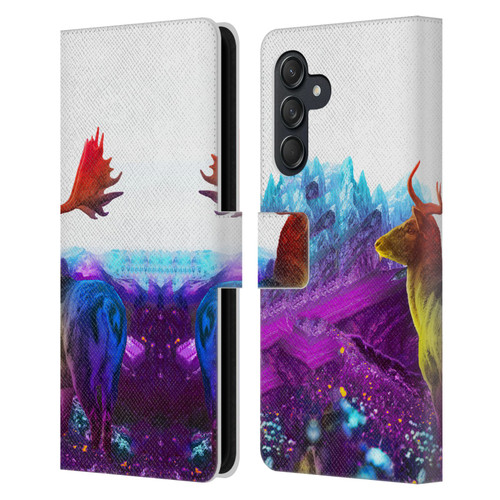 Dave Loblaw Animals Purple Mountain Deer Leather Book Wallet Case Cover For Samsung Galaxy M55 5G