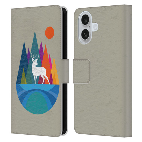 Dave Loblaw Contemporary Art Mountain Deer Leather Book Wallet Case Cover For Apple iPhone 16