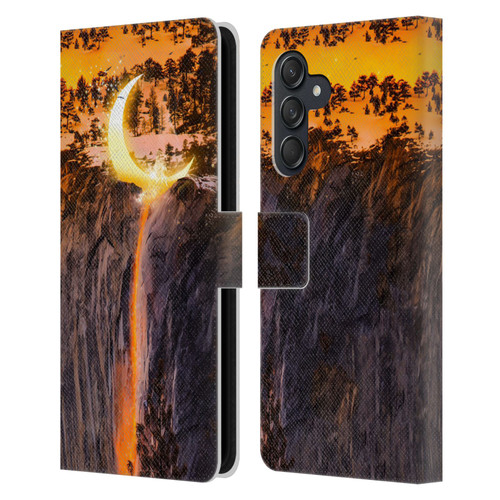 Dave Loblaw Sci-Fi And Surreal Fire Canyon Moon Leather Book Wallet Case Cover For Samsung Galaxy M55 5G