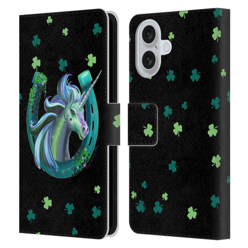 Rose Khan Unicorn Horseshoe Green Shamrock Leather Book Wallet Case Cover For Apple iPhone 16