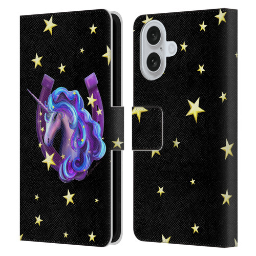 Rose Khan Unicorn Horseshoe Stars Leather Book Wallet Case Cover For Apple iPhone 16