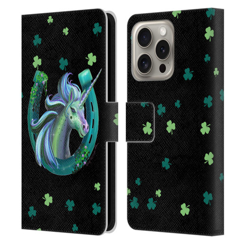 Rose Khan Unicorn Horseshoe Green Shamrock Leather Book Wallet Case Cover For Apple iPhone 16 Pro