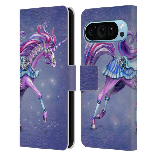 Rose Khan Unicorns Purple Carousel Horse Leather Book Wallet Case Cover For Google Pixel 9 / Pixel 9 Pro