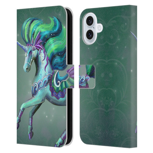 Rose Khan Unicorns Sea Green Leather Book Wallet Case Cover For Apple iPhone 16 Plus