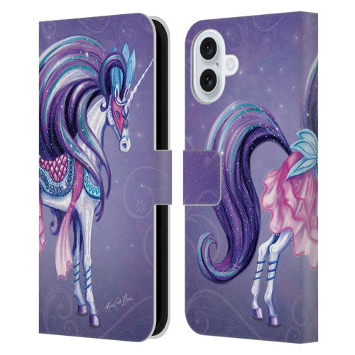 Rose Khan Unicorns White And Purple Leather Book Wallet Case Cover For Apple iPhone 16 Plus