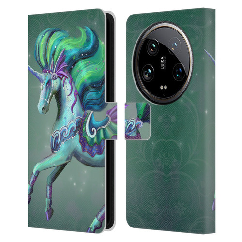 Rose Khan Unicorns Sea Green Leather Book Wallet Case Cover For Xiaomi 14 Ultra