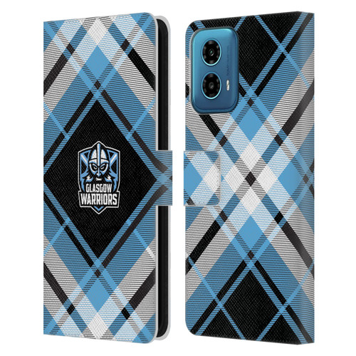 Glasgow Warriors Logo 2 Diagonal Tartan Leather Book Wallet Case Cover For Motorola Moto G34 5G