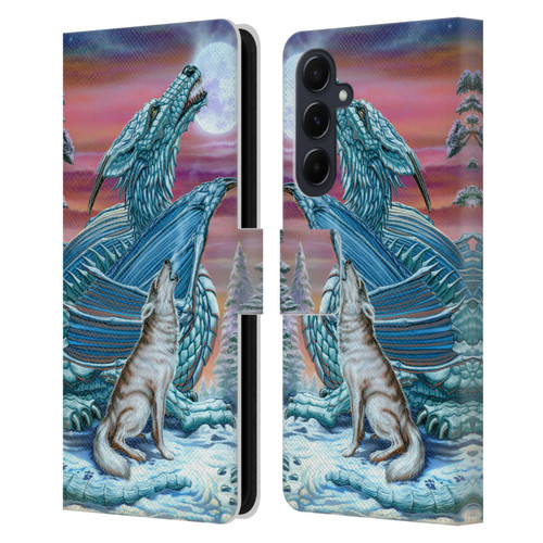 Ed Beard Jr Dragons Moon Song Wolf Moon Leather Book Wallet Case Cover For Samsung Galaxy A55 5G