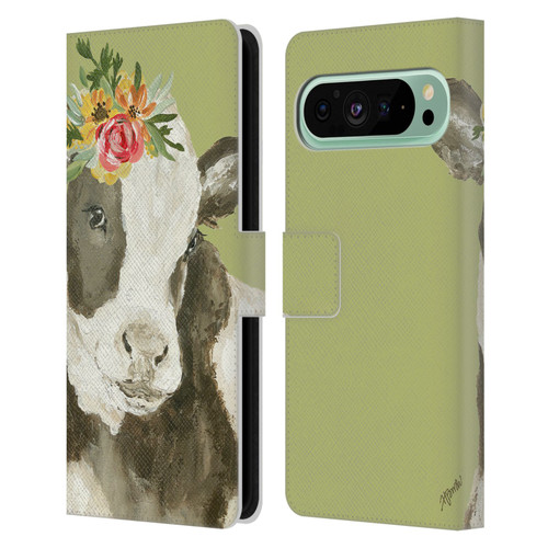 Haley Bush Floral Painting Holstein Cow Leather Book Wallet Case Cover For Google Pixel 9 Pro XL