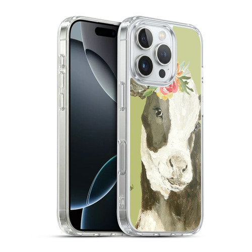 Haley Bush Floral Painting Holstein Cow Soft Gel Case for Apple iPhone 16 Pro & MagSafe