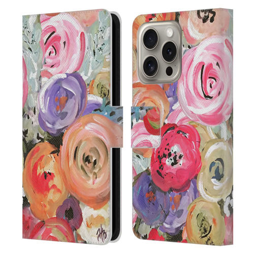 Haley Bush Floral Painting Colorful Leather Book Wallet Case Cover For Apple iPhone 16 Pro