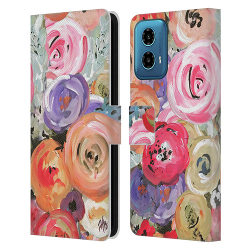 Haley Bush Floral Painting Colorful Leather Book Wallet Case Cover For Motorola Moto G34 5G