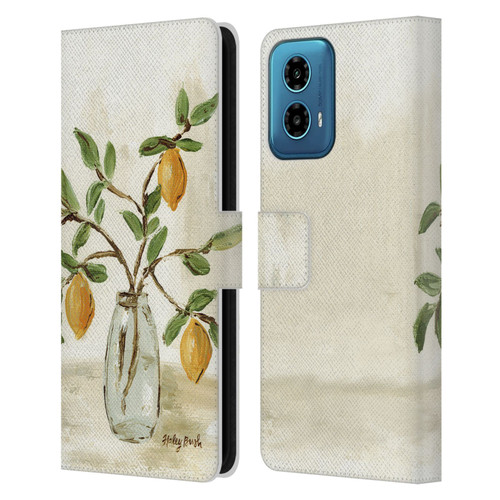 Haley Bush Floral Painting Lemon Branch Vase Leather Book Wallet Case Cover For Motorola Moto G34 5G
