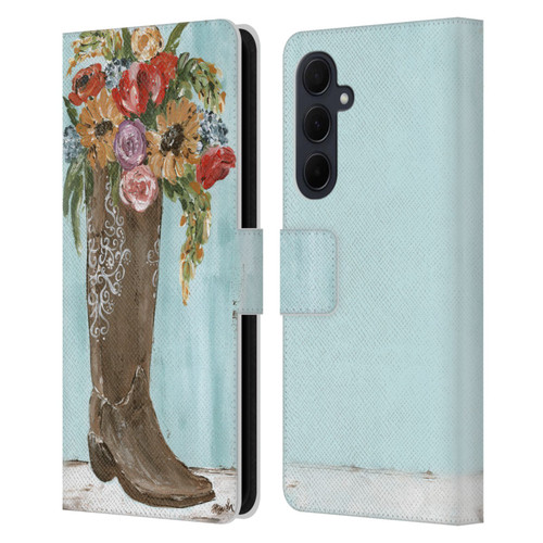 Haley Bush Floral Painting Boot Leather Book Wallet Case Cover For Samsung Galaxy A35 5G