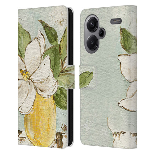 Haley Bush Floral Painting Magnolia Yellow Vase Leather Book Wallet Case Cover For Xiaomi Redmi Note 13 Pro Plus 5G