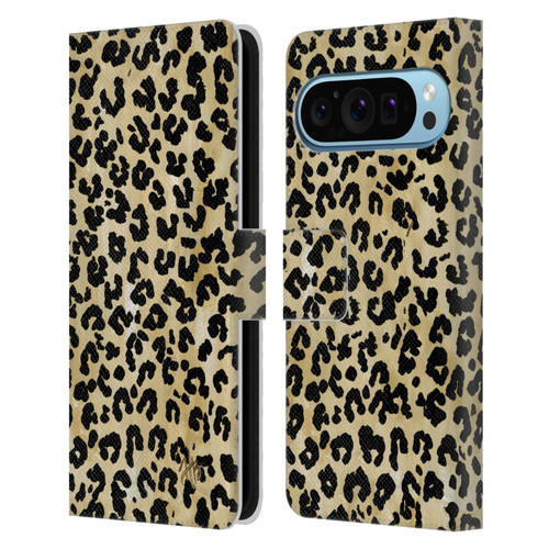 Haley Bush Pattern Painting Leopard Print Leather Book Wallet Case Cover For Google Pixel 9 / Pixel 9 Pro