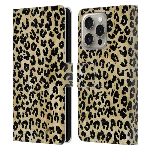 Haley Bush Pattern Painting Leopard Print Leather Book Wallet Case Cover For Apple iPhone 16 Pro