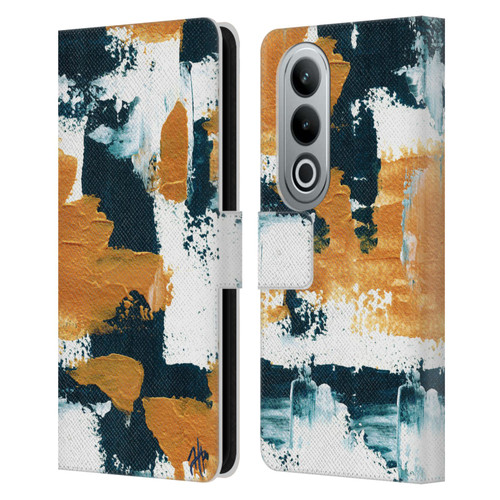 Haley Bush Pattern Painting Abstract Navy Gold White Leather Book Wallet Case Cover For OPPO OnePlus Ace 3V 5G