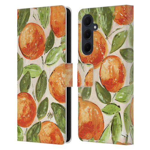 Haley Bush Pattern Painting Orange Splash Leather Book Wallet Case Cover For Samsung Galaxy A35 5G