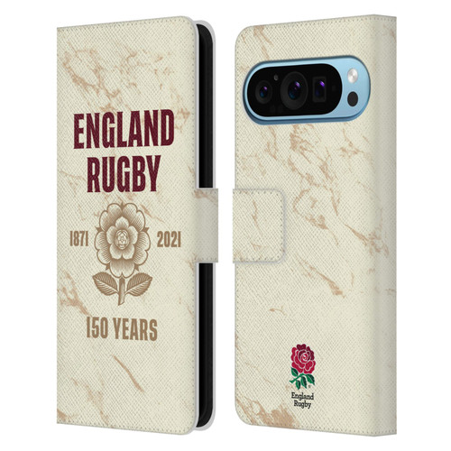 England Rugby Union 150th Anniversary Marble Leather Book Wallet Case Cover For Google Pixel 9 / Pixel 9 Pro