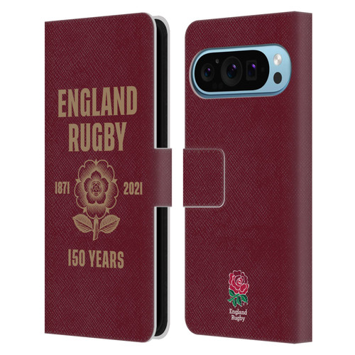 England Rugby Union 150th Anniversary Red Leather Book Wallet Case Cover For Google Pixel 9 / Pixel 9 Pro