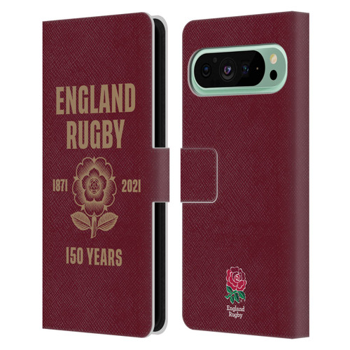 England Rugby Union 150th Anniversary Red Leather Book Wallet Case Cover For Google Pixel 9 Pro XL